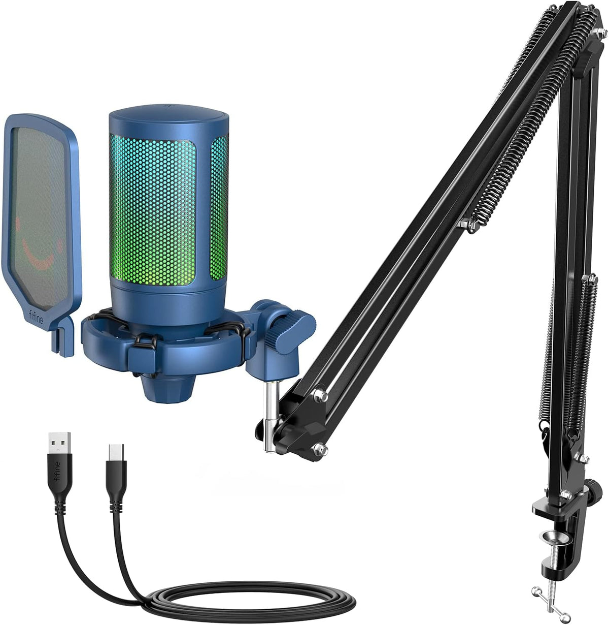 USB Gaming Microphone Kit with Mute Button, Volume Gain, RGB, Arm Stand J3621
