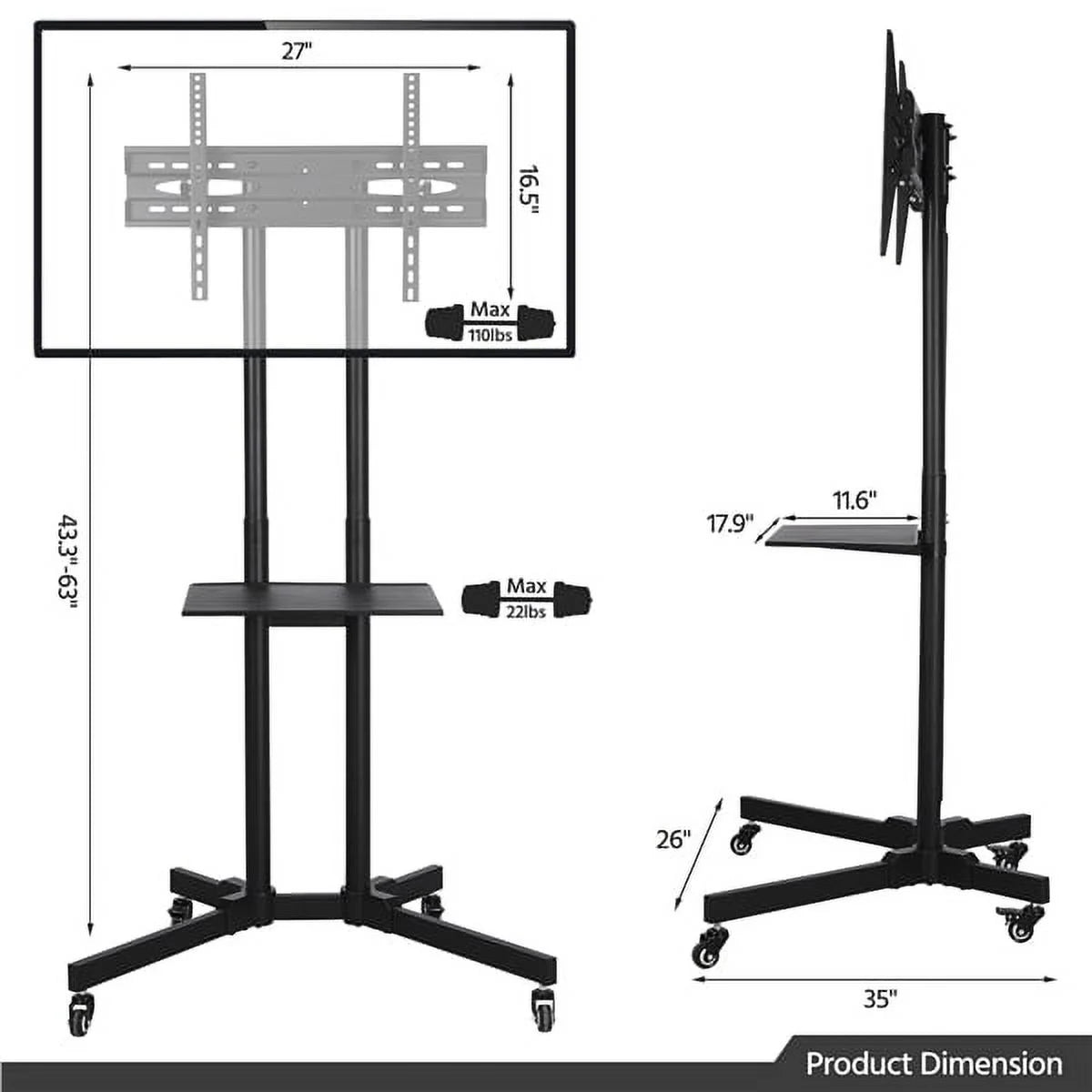 Modern Mobile TV Stand Rolling TV Cart up to 75'' Black Y780