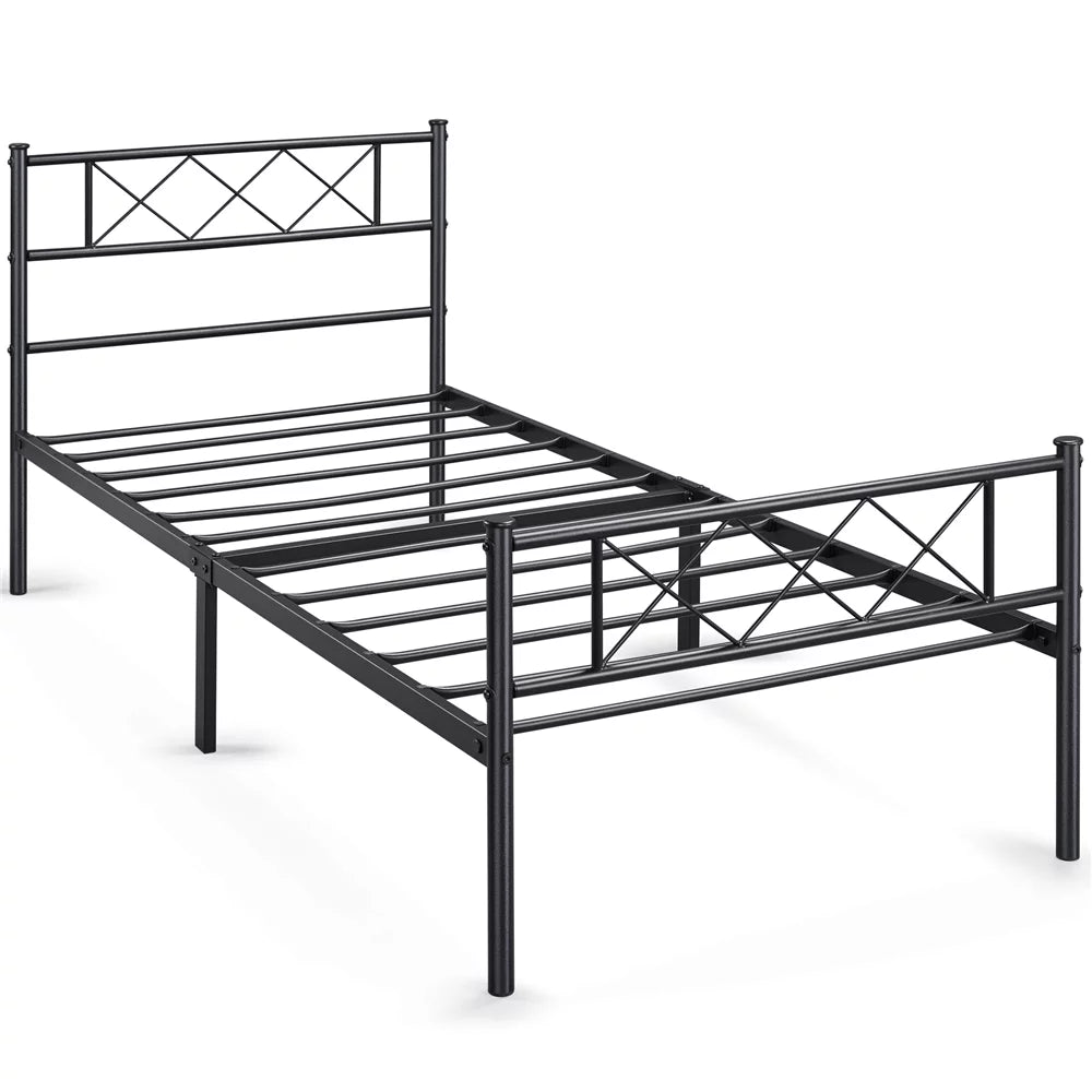 Black Twin Metal Slatted Bed Frame with Headboard Footboard M3213