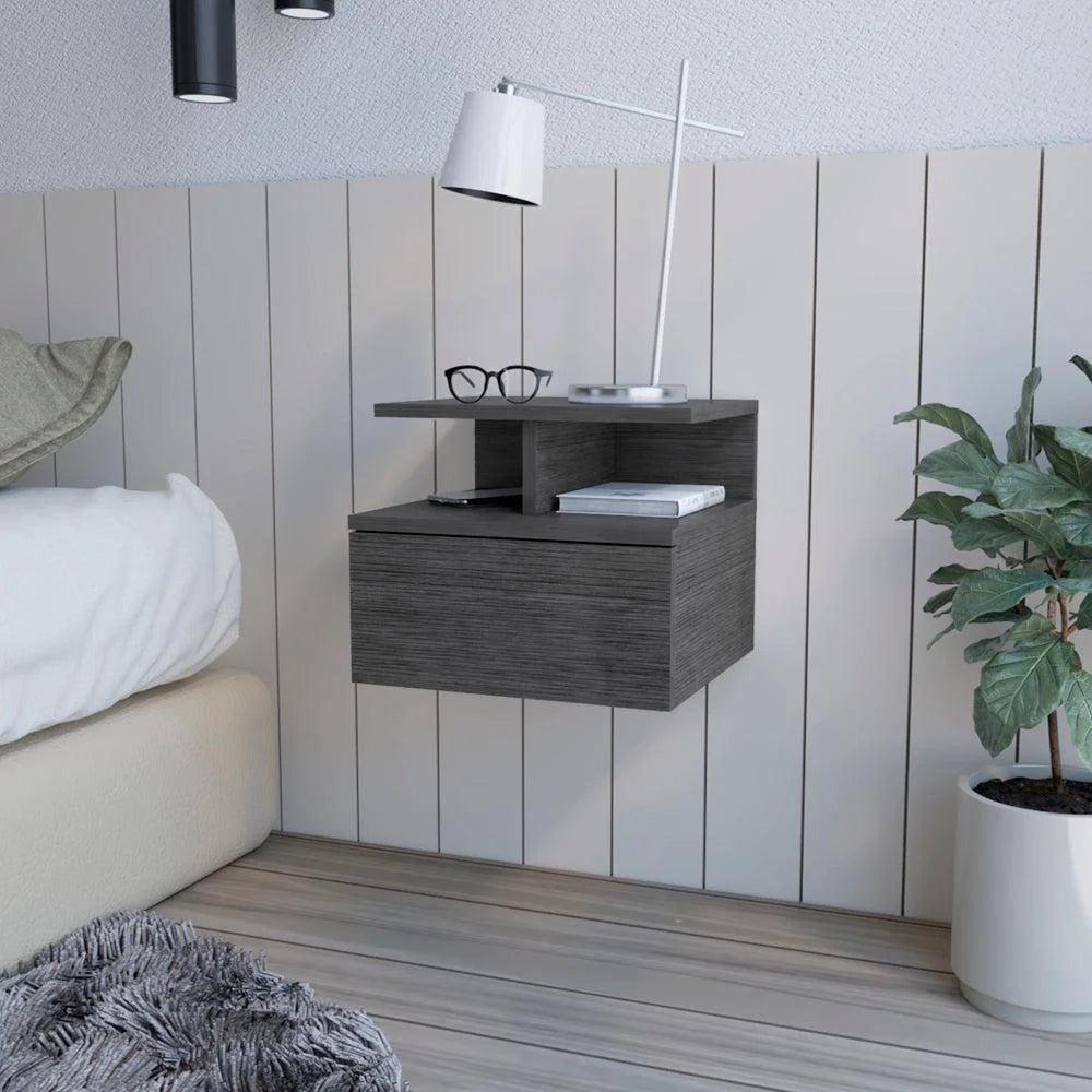 Floating 1-Drawer Nightstand with Shelves K24362