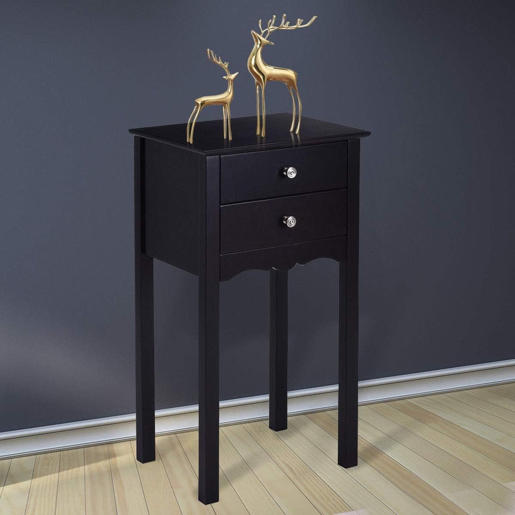 Black Wood Nightstand with Storage Cabinet and Drawer N47708