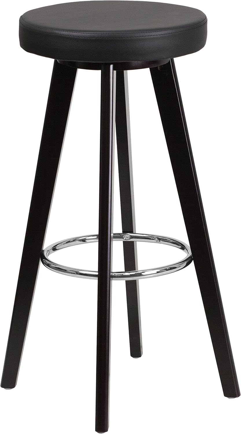 Cappuccino Wood Barstool with Black Vinyl Seat W868