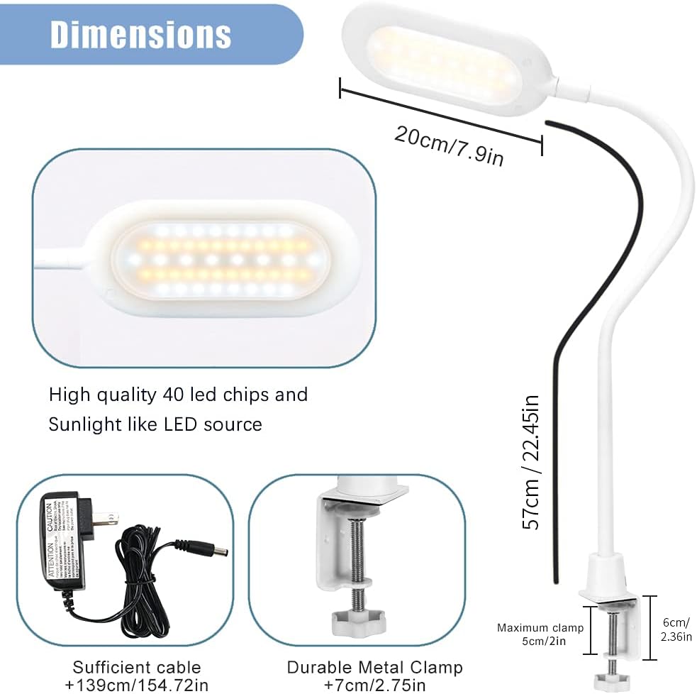 LED Desk Clamp Lamp 700 Lumen 10W Dimmable White V154