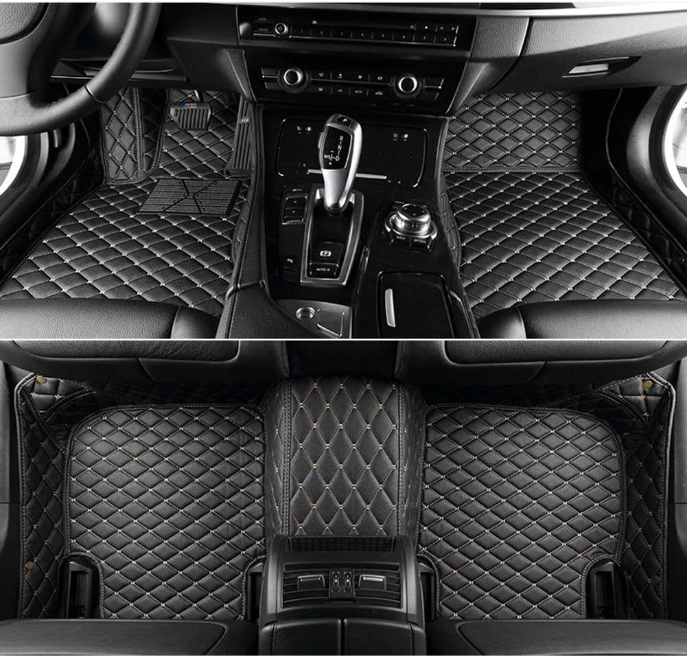 Custom Car Floor Mats All Weather Non-Slip Leather Floor Liners Black Blue U49298