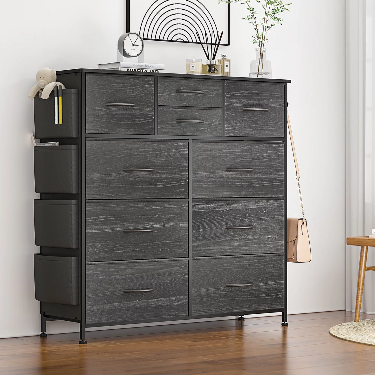 Brown 10 Drawer Wood Top Dresser S5596