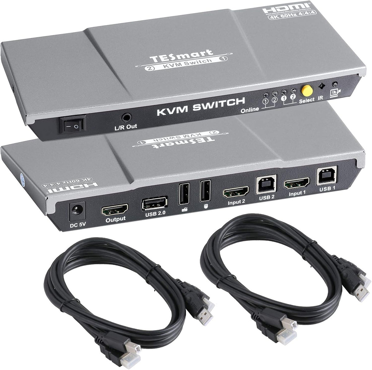 HDMI 4K@60Hz 2x1 KVM Switch with 2 Pcs 5ft KVM Cables Grey G233983