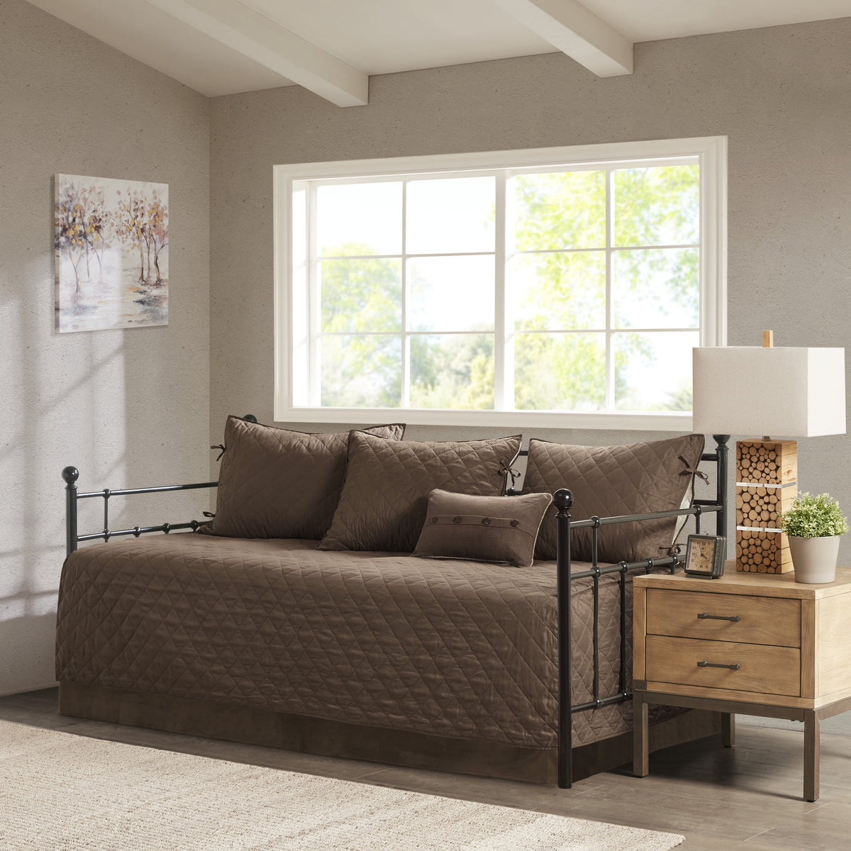 6-Piece Reversible Daybed Cover Set Brown O1020