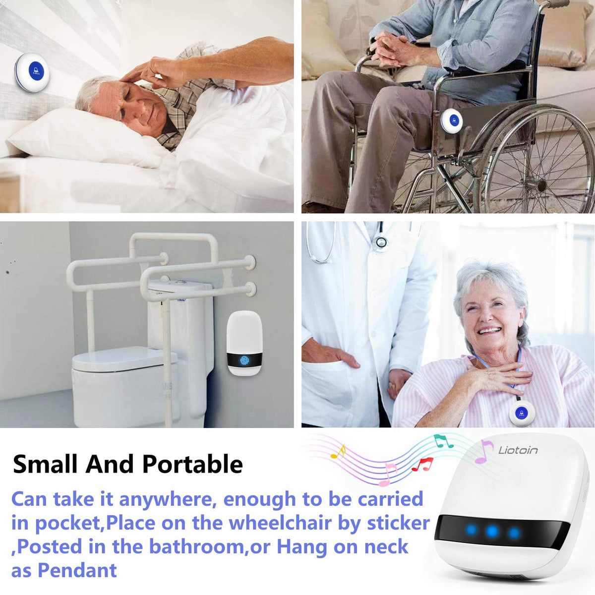 Caregiver Pager Wireless SOS Call Button Nurse Alarm System 5 Transmitter 5 Plug-in Receiver M749
