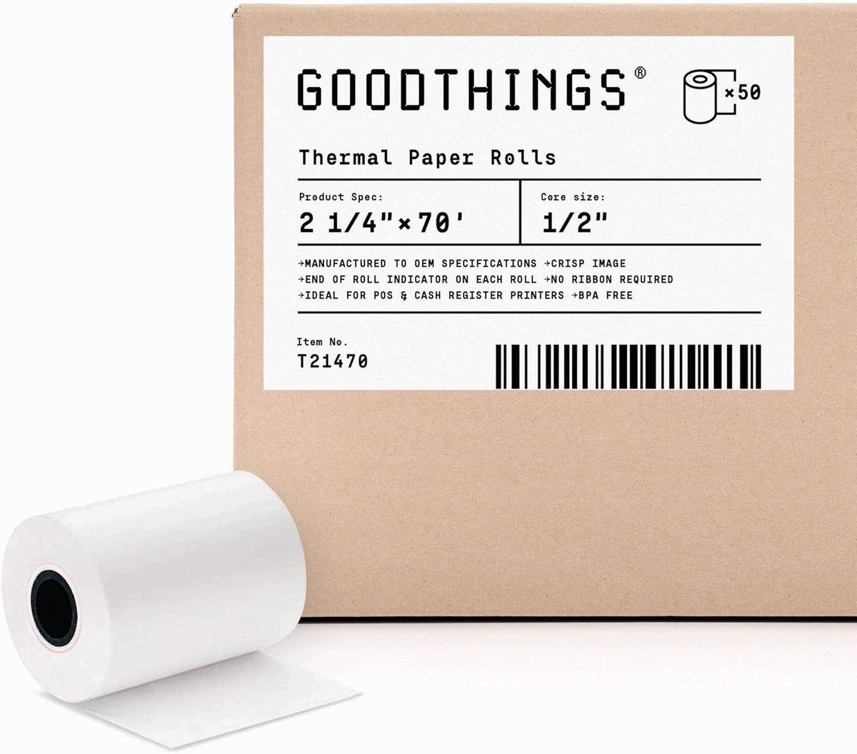 3 1/8 X 119' 50 Rolls Thermal POS Receipt Paper Roll BPA Free M279719