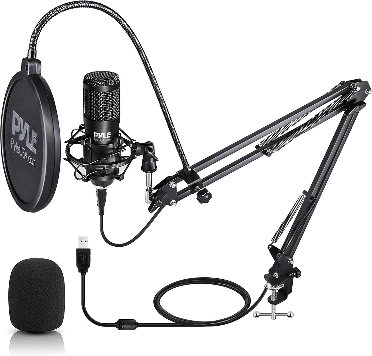 Black USB Cardioid Condenser Microphone Boom Arm Kit with Pop Filter X29691