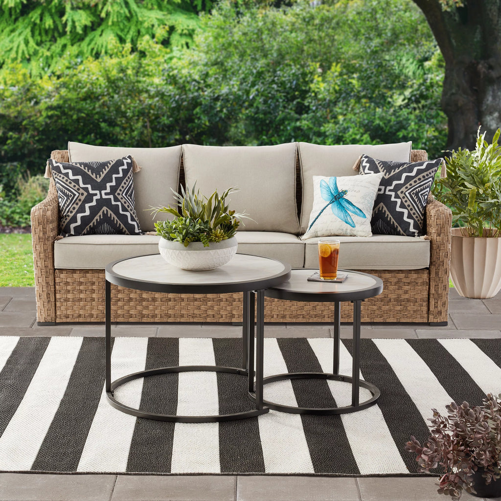 3-Piece Sofa & Nesting Table Set with Patio Cover Y443