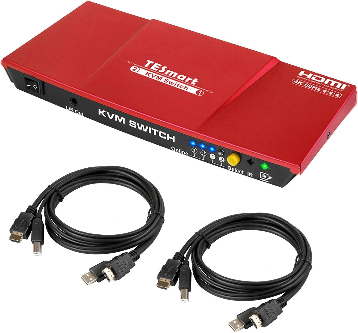 HDMI 4K@60Hz 2x1 KVM Switch with 2 Pcs 5ft KVM Cables Grey G233983