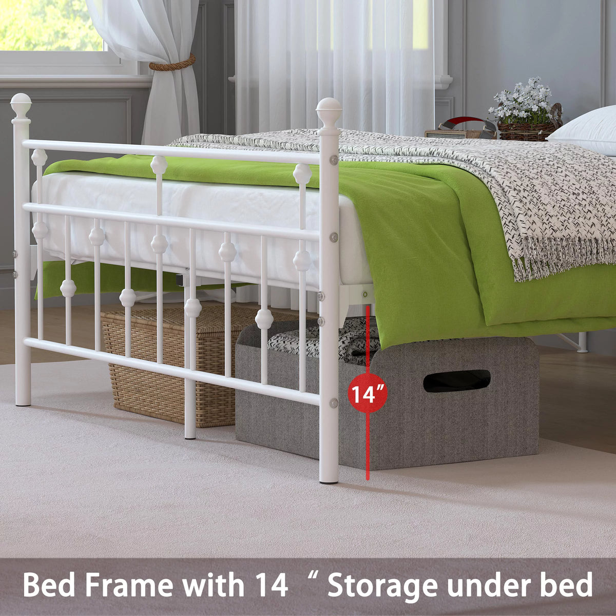 White Full Size Metal Platform Bed Frame with Headboard Y166