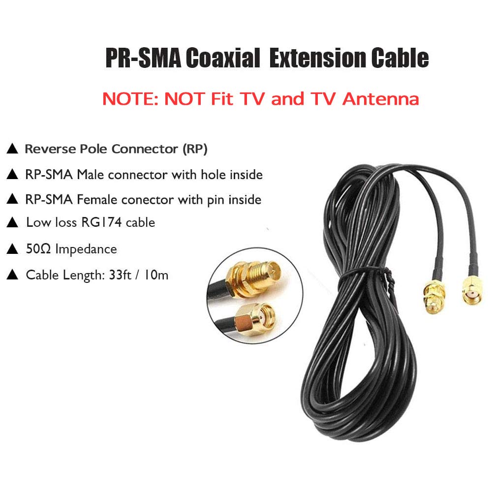 2Pack 33ft WiFi Antenna Extension Cable RP-SMA Male to Female Connector L8010