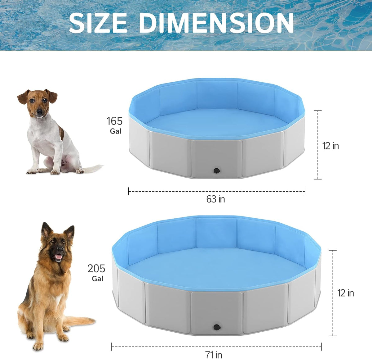 Foldable Collapsible Hard Plastic PVC Dog Pool 71 Inches R646