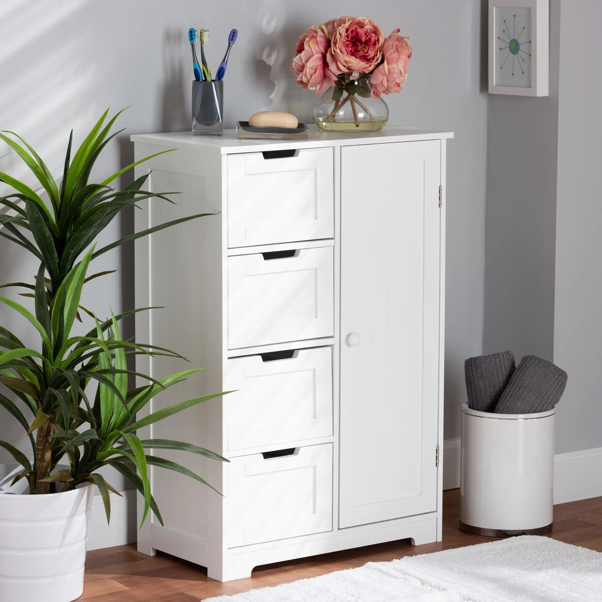 White 4-Drawer Wood Bathroom Storage Cabinet Y563192
