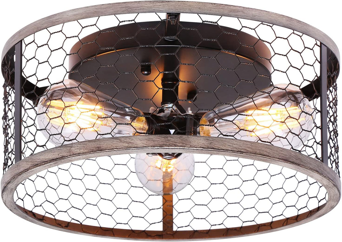 Rustic 3-Light Flush Mount Ceiling Light Fixture T328263