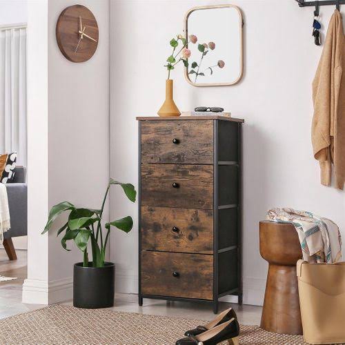 Rustic 4 Drawer Dresser with Wooden Top and Metal Frame N33018