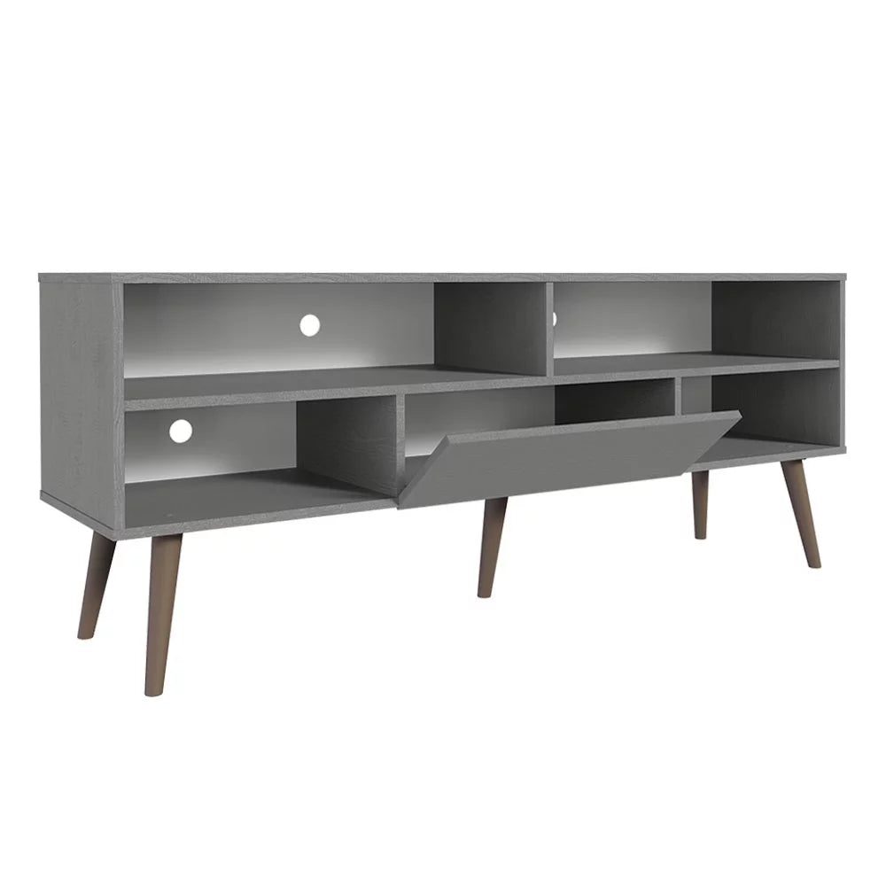 Modern Black Wood TV Stand with 1 Door and 4 Shelves E303598