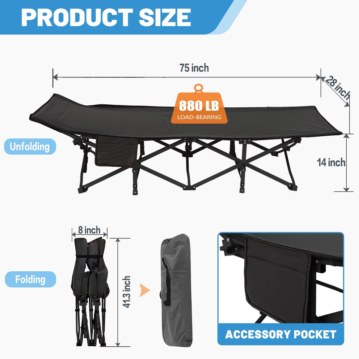 Portable Folding Bed with Mattress and Carry Bag E925591