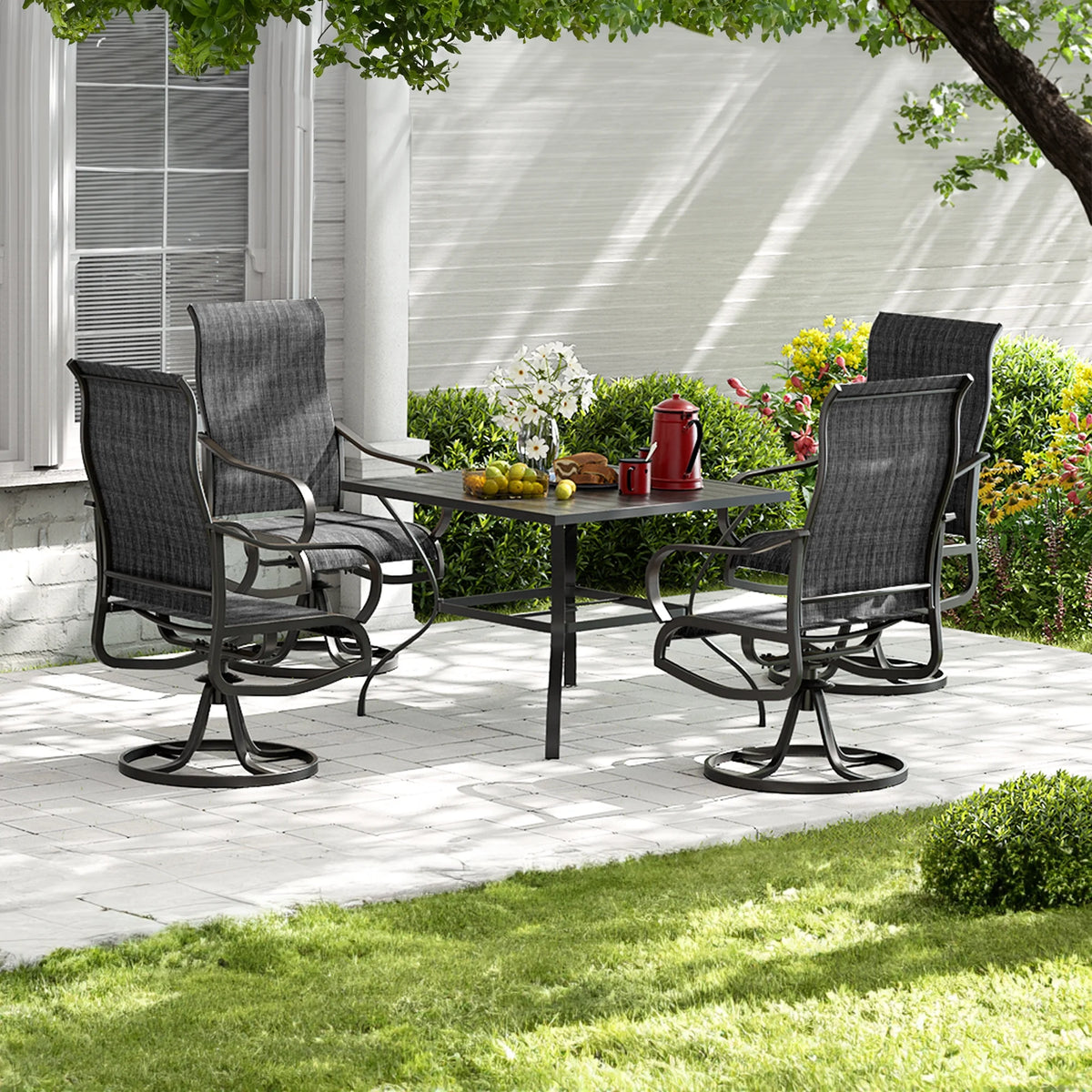 Grey White Set of 2 High Back Padded Swivel Patio Chairs C4744