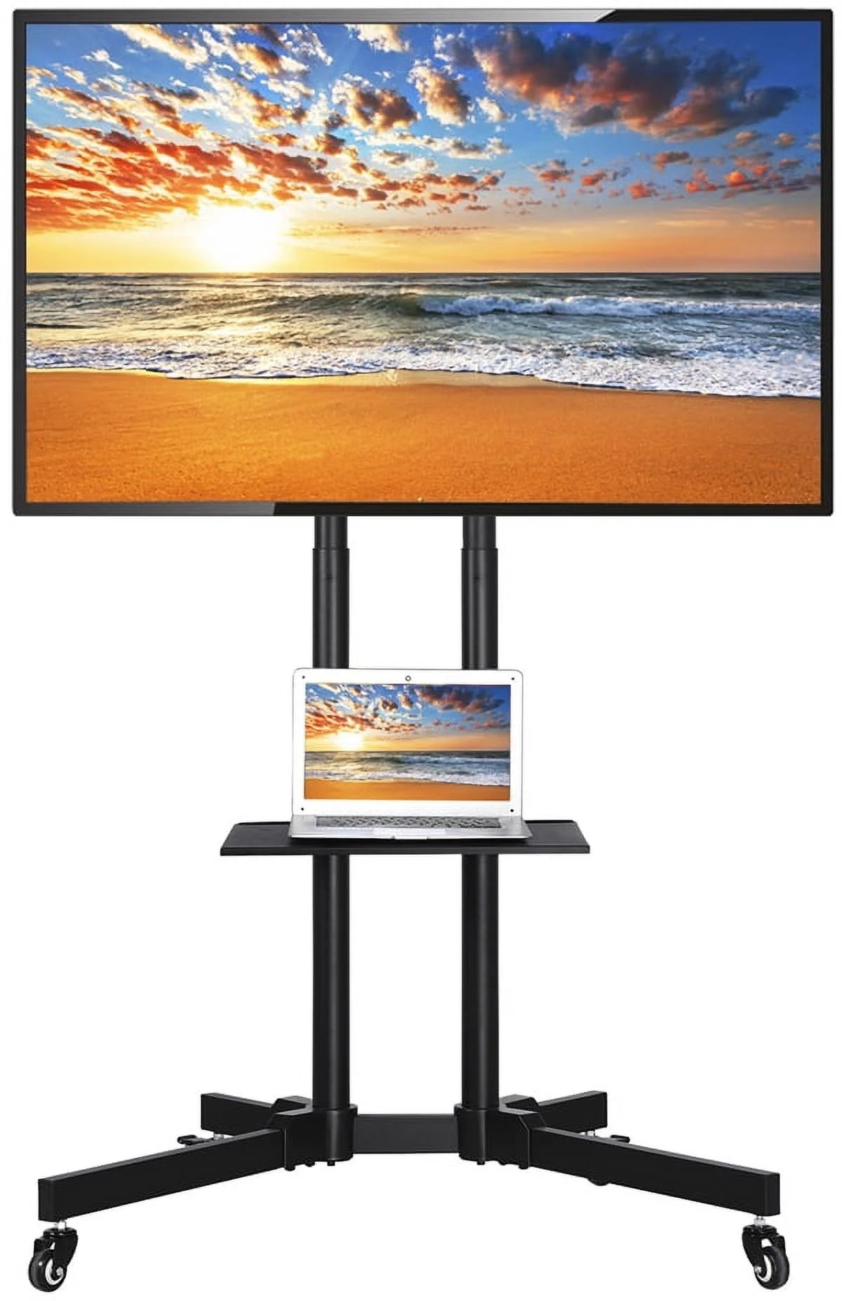 Modern Mobile TV Stand Rolling TV Cart up to 75'' Black Y780
