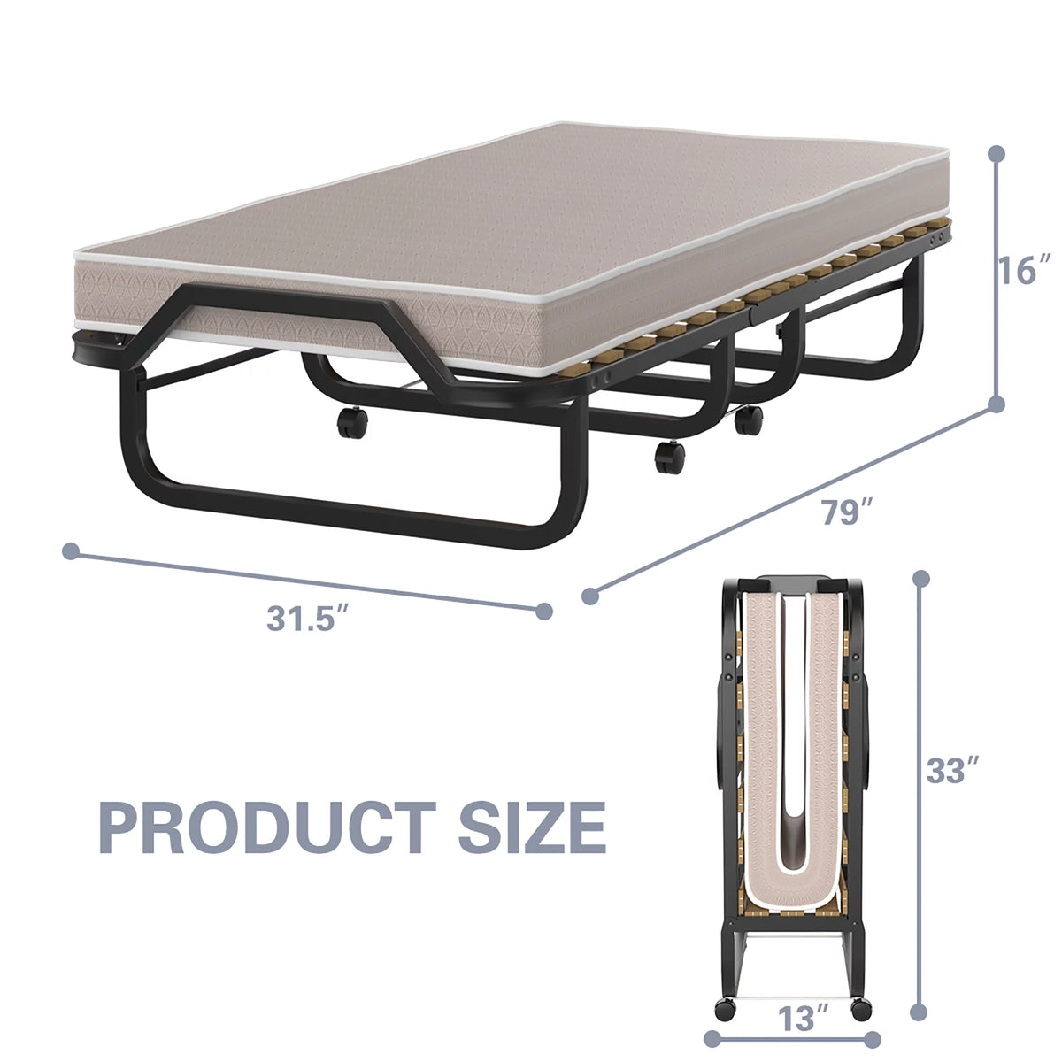 Folding Bed with Memory Foam Mattress Metal Guest Bed A64044