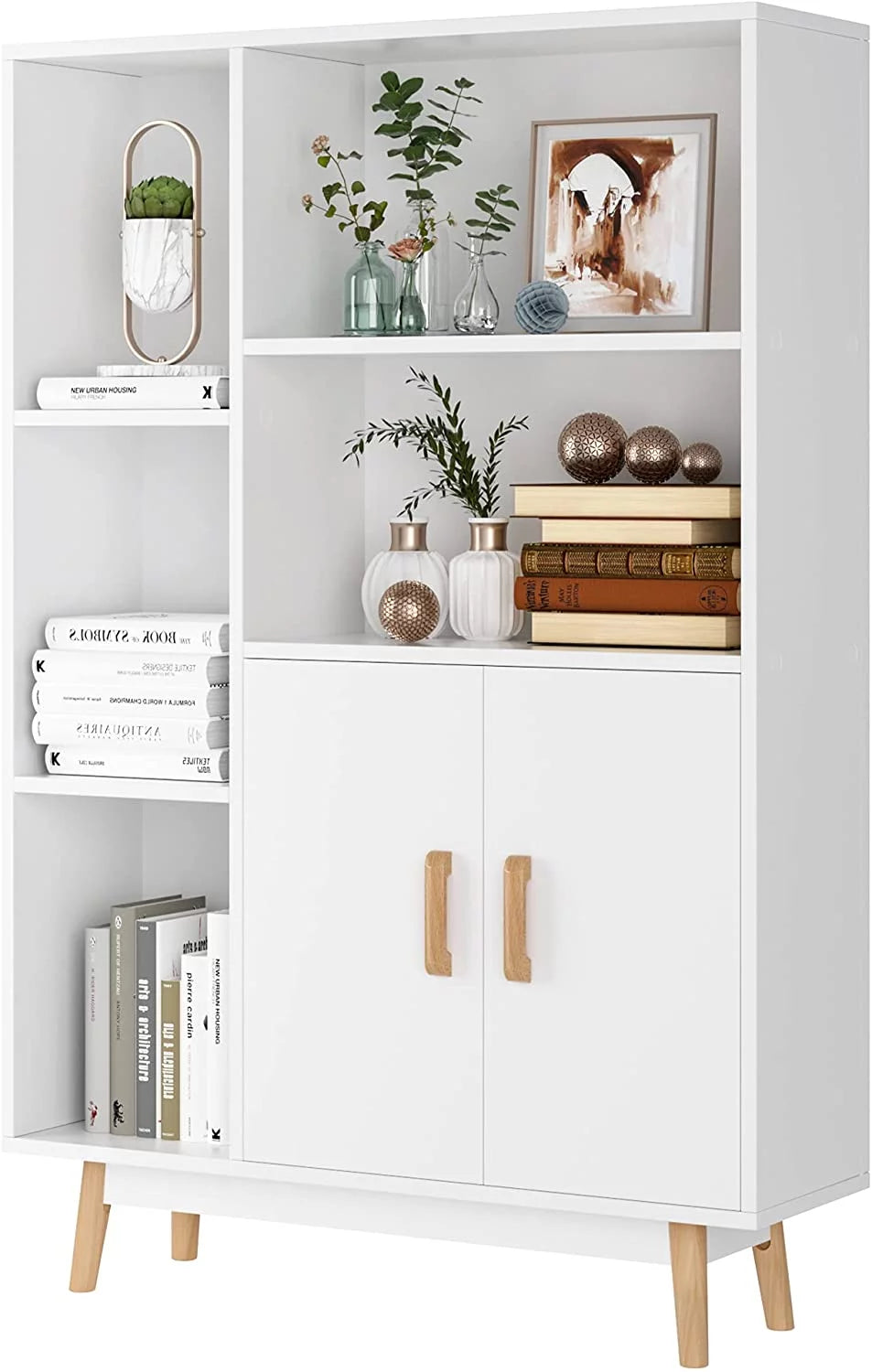 5 Cube White Bookcase with Door L811015