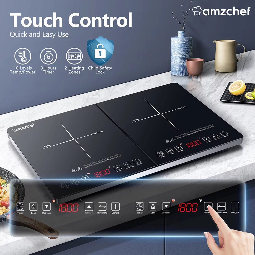 1800W Double Induction Cooktop with 2 Burners D424