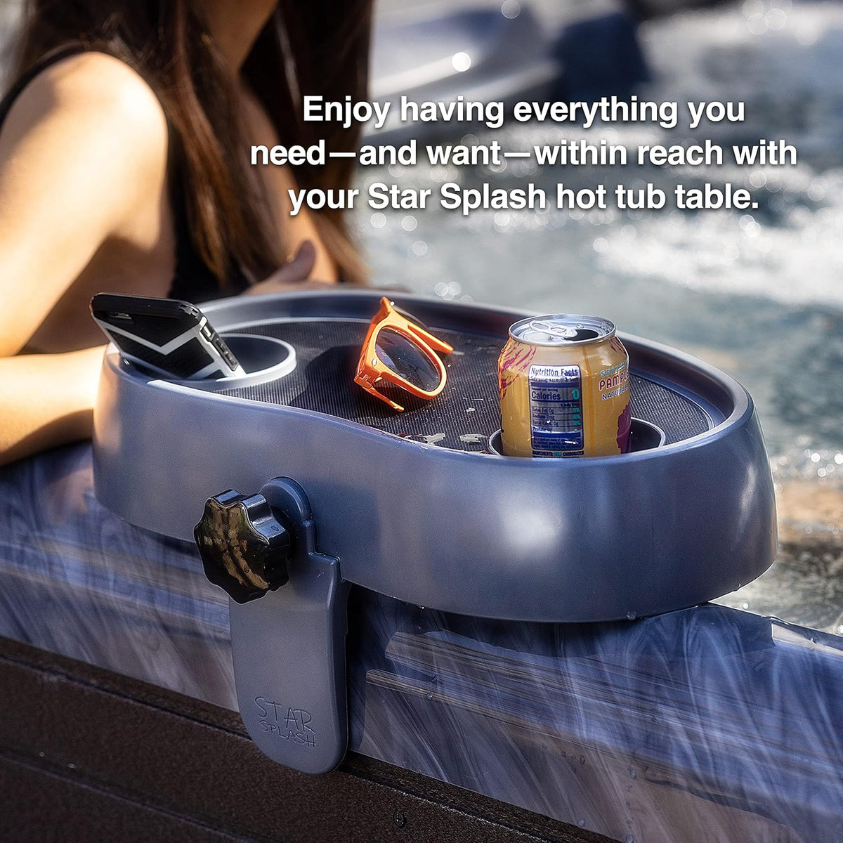 Adjustable Hot Tub Table Tray with Cup Holders O49640