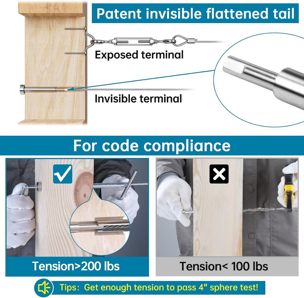 10 Pair Invisible Cable Railing Kit 1/8 Swage Tensioner T316 Stainless Steel F84515