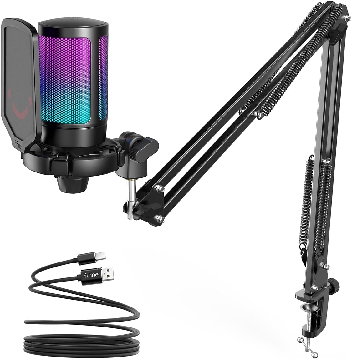 USB Gaming Microphone Kit with Mute Button, Volume Gain, RGB, Arm Stand J3621