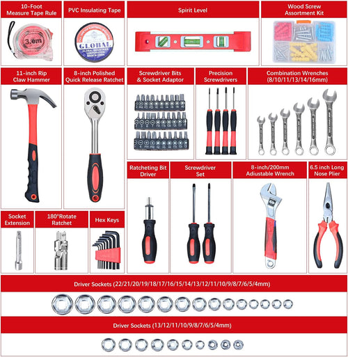 146 Piece General Household Hand Tool Set with Carrying Tool Box G55363