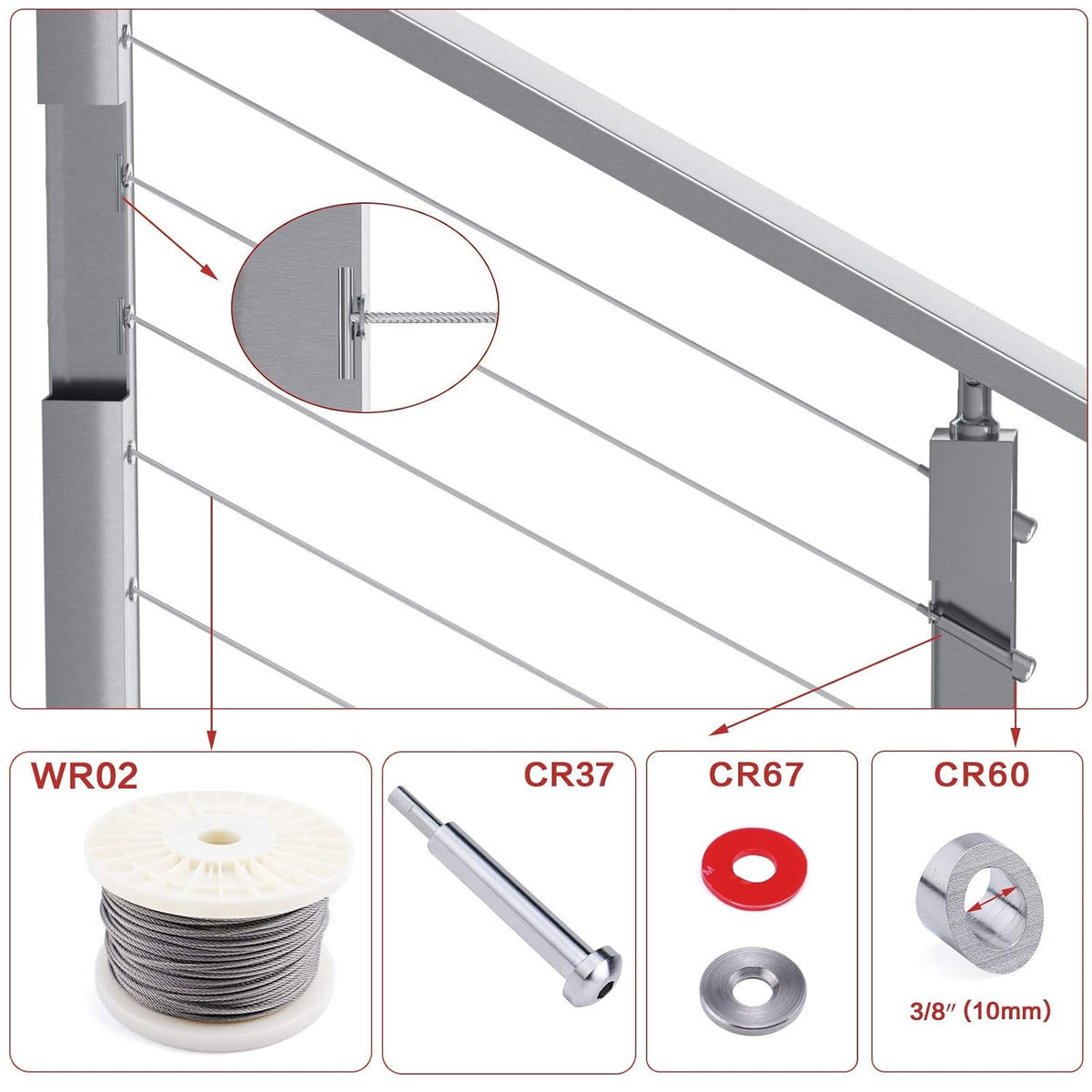 20 Pack 1/8 Invisible Cable Railing Kit T316 Stainless Steel I4172