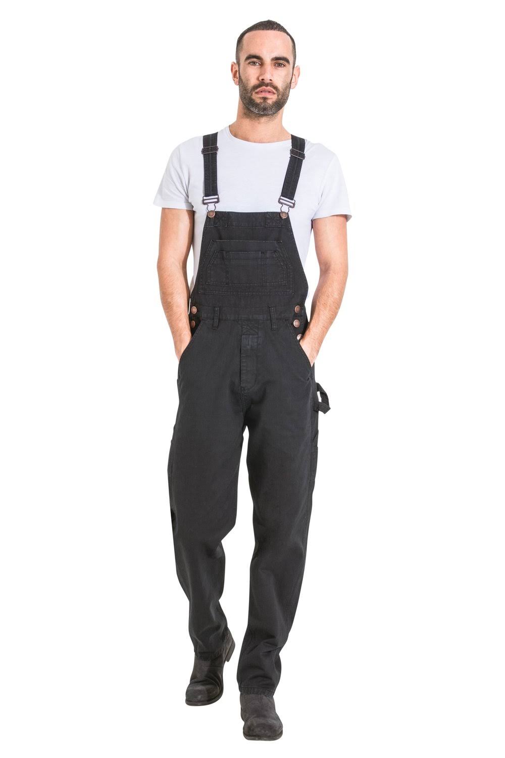 Black Loose Fit Denim Bib Overalls R2618