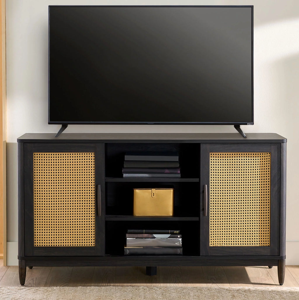 Cane TV Stand for TVs up to 65, Light Honey Finish C457