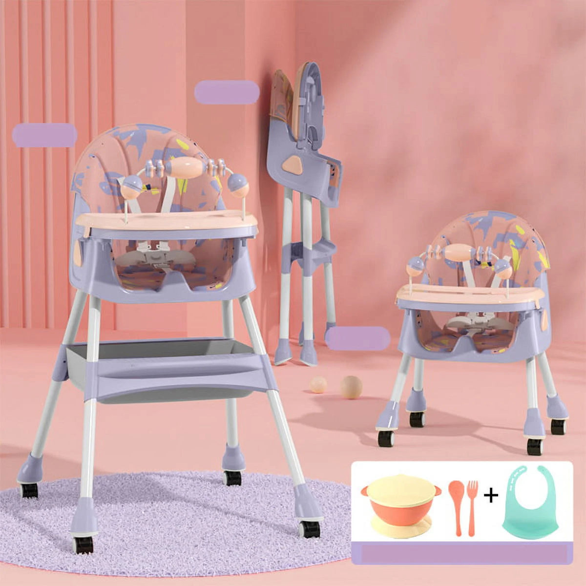 Purple Baby Highchair with Double-Layer Tray K48920