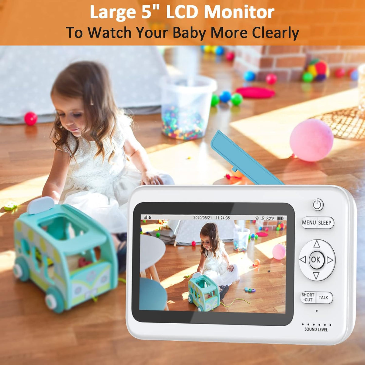 Video Baby Monitor with Camera and Audio, 5-inch 720p Display, Night Vision, Two Way Audio L88197