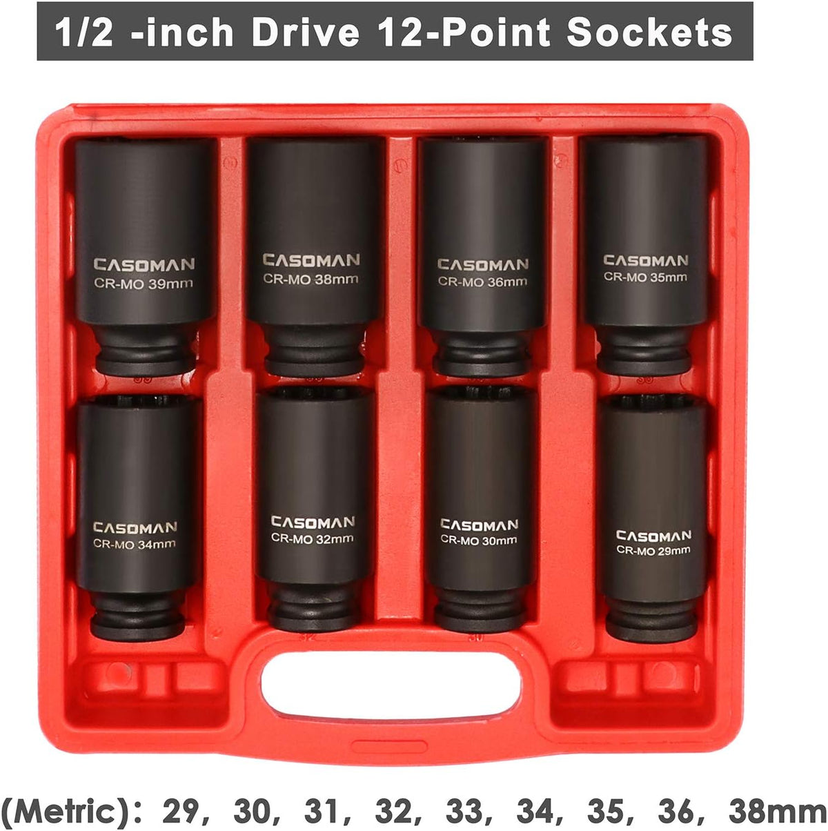 1/2-Inch Drive Deep Spindle Axle Nut Impact Socket Set, 12 Point, Metric, CR-MO, 8 Piece T3308