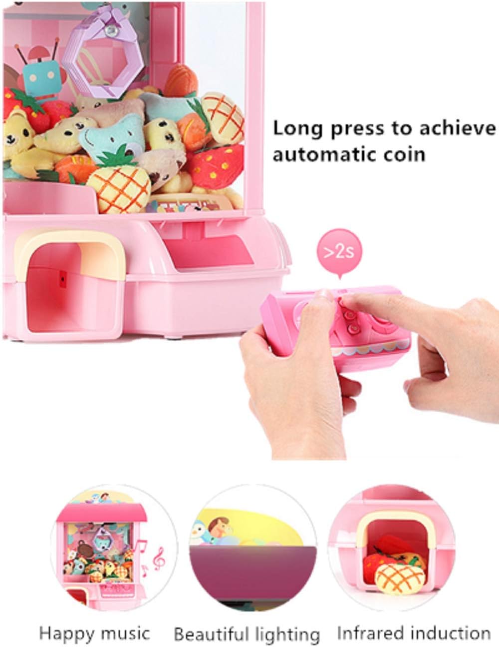 Claw Machine with 12 Dolls, Remote Control, USB Cable, Pink G581513