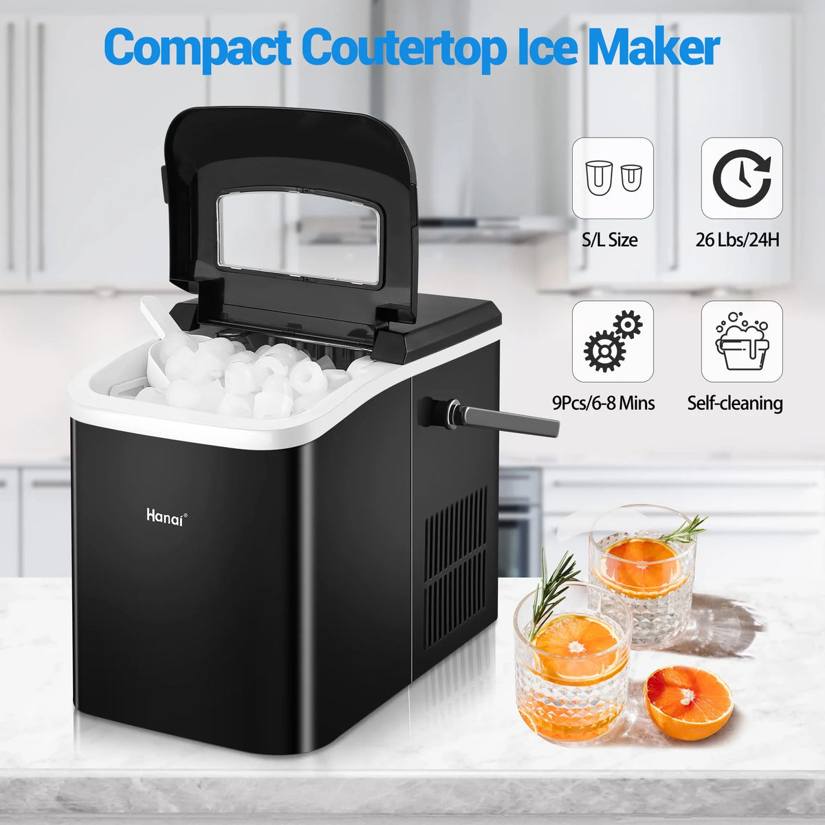 Portable Ice Maker with Ice Scoop and Basket D6415