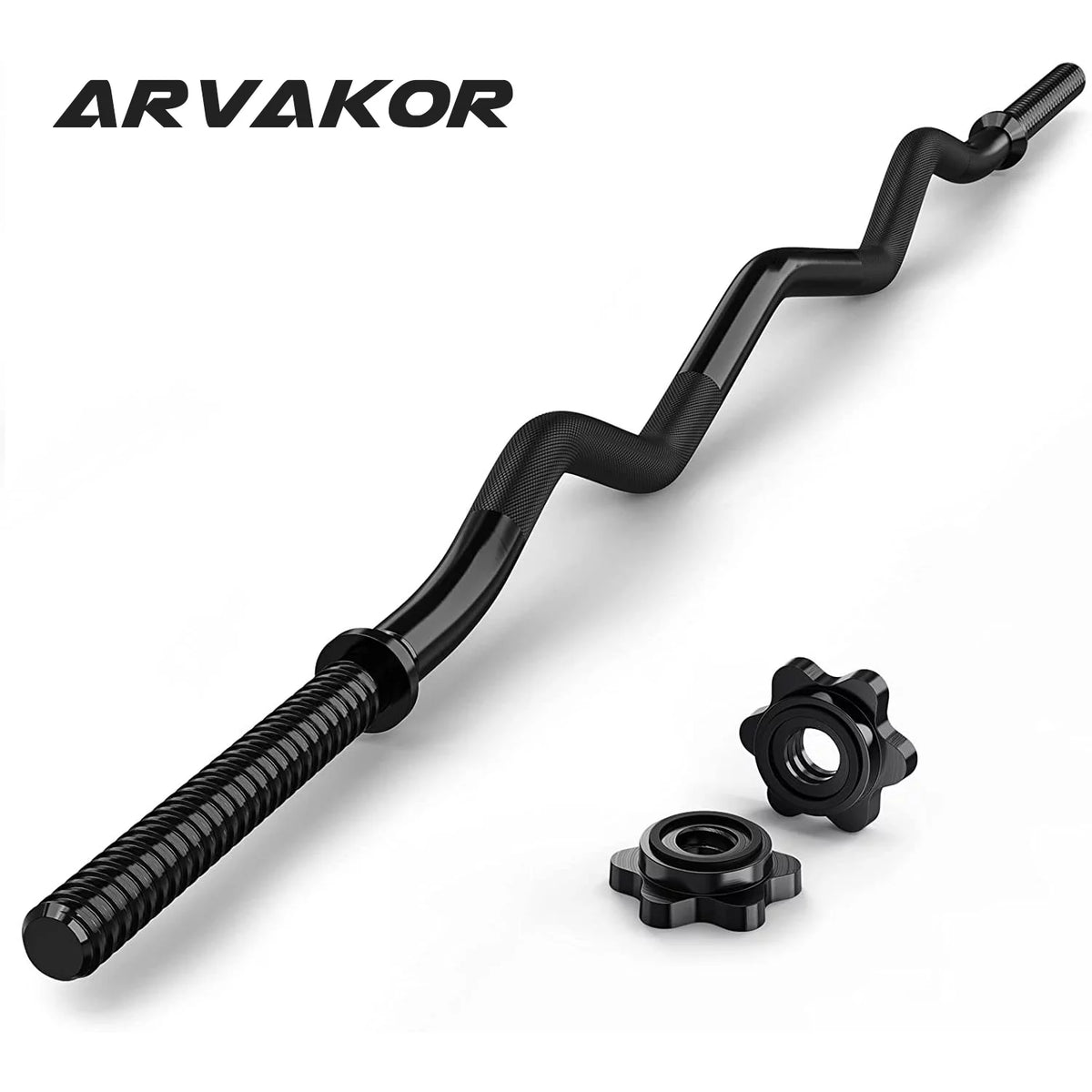 EZ Curl Bar Weight Lifting Bar with 2 Star Collars, 1-inch Black G29304