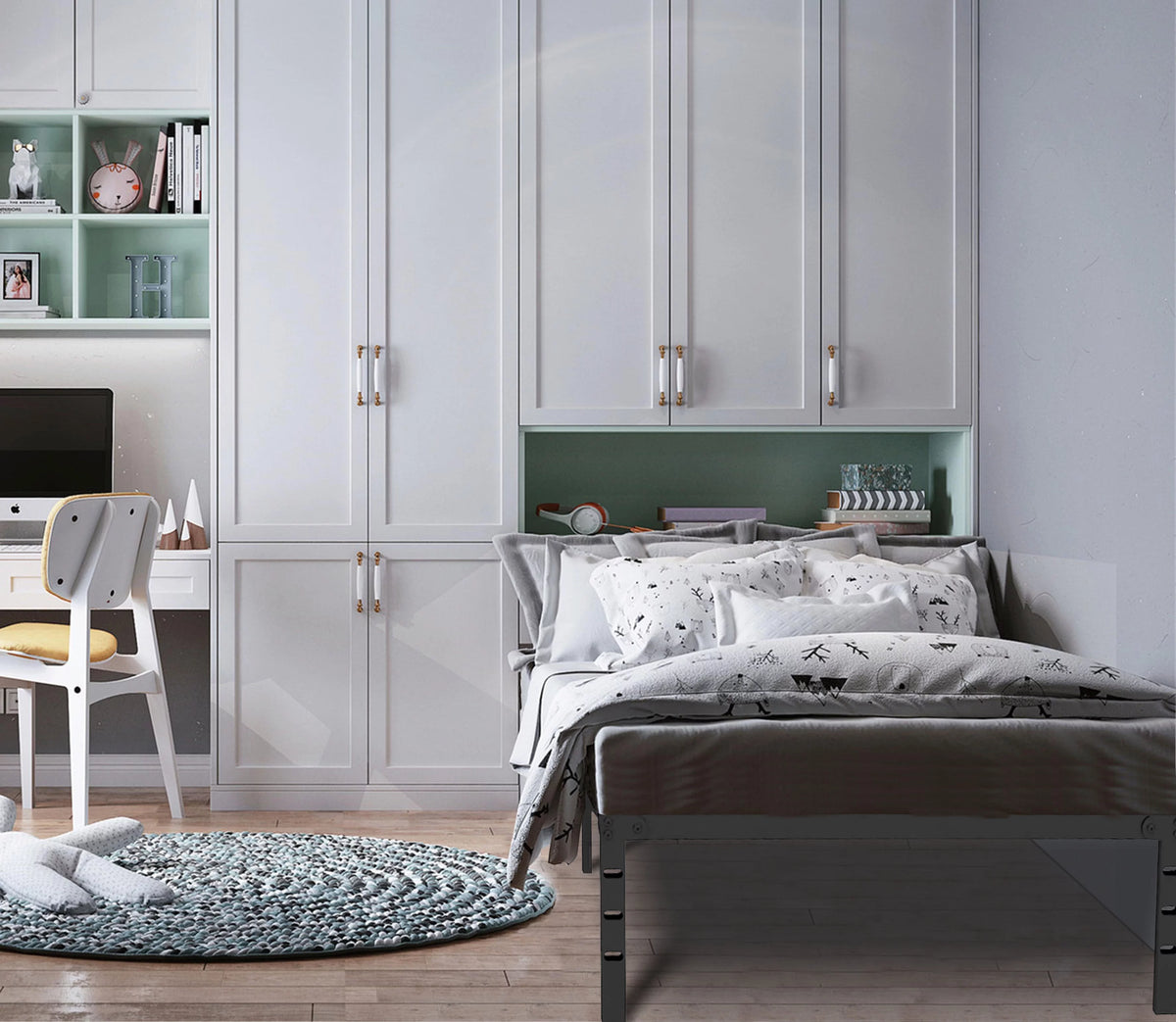 18 inches Full Size Black Metal Platform Bed Frame with Storage Q565530