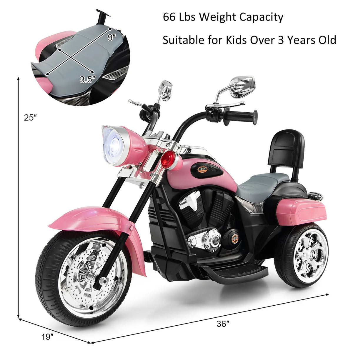 3 Wheel Kids Ride On Motorcycle 6V Battery Powered White Q474728