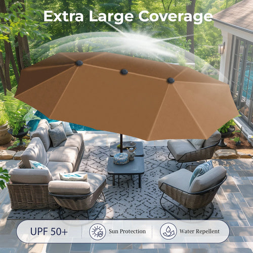 13x6.5ft Double-Sided Outdoor Patio Umbrella with Crank Handle, Beige J753