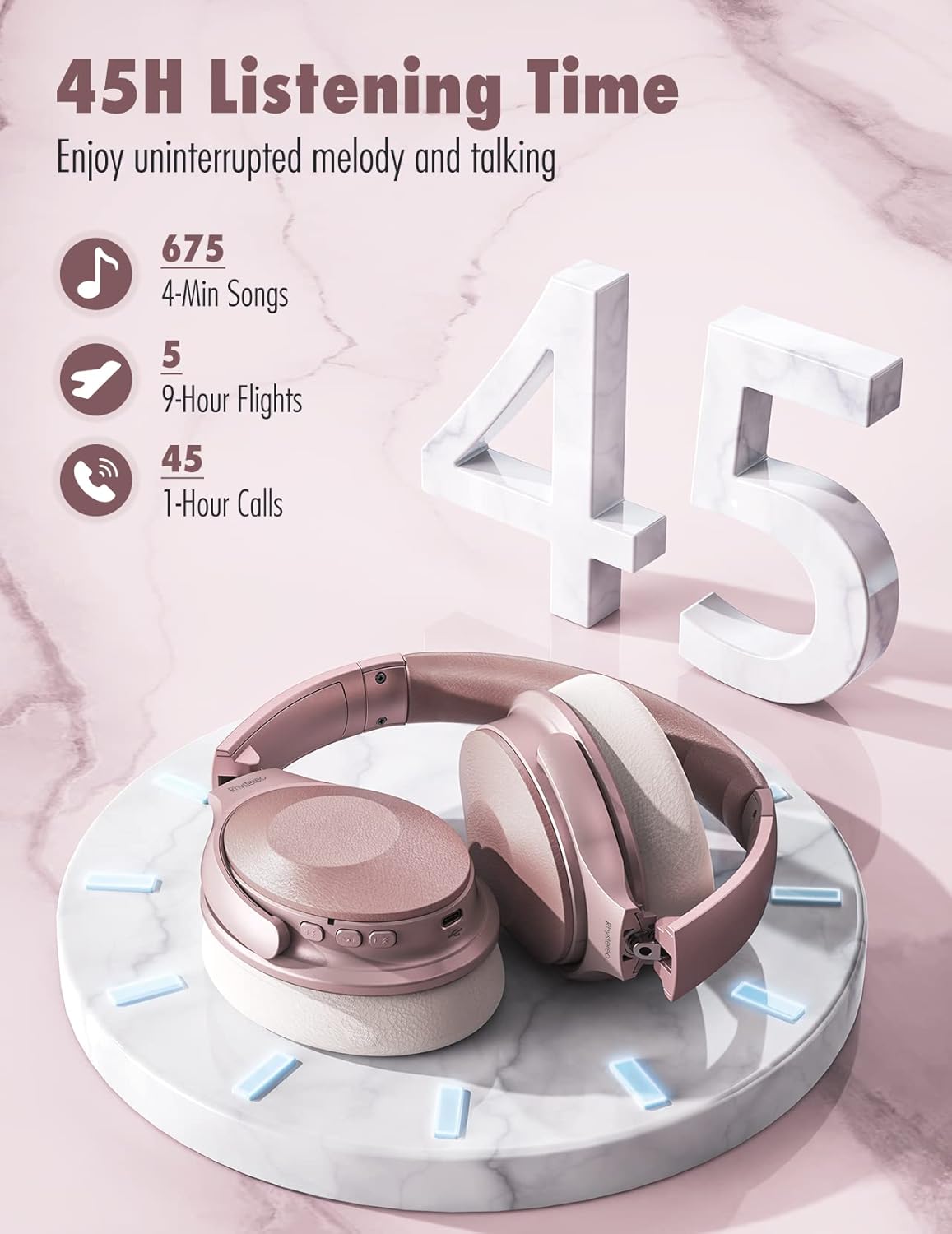 Pink Bluetooth Noise Canceling Headphones with Mics H9083