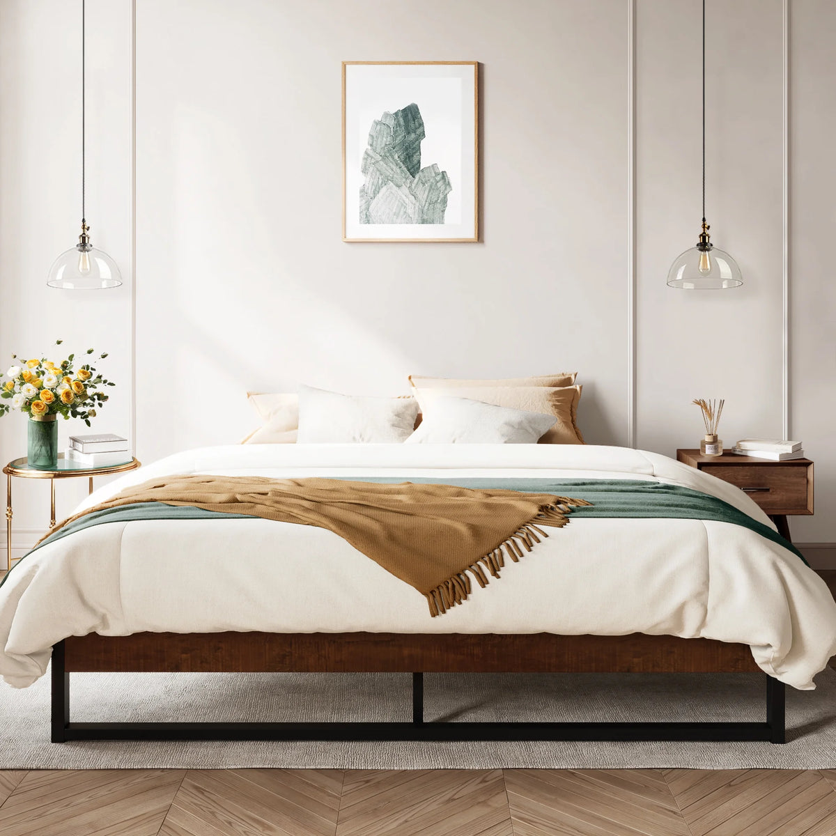 Black Twin Size Metal Platform Bed Frame with Storage G8229