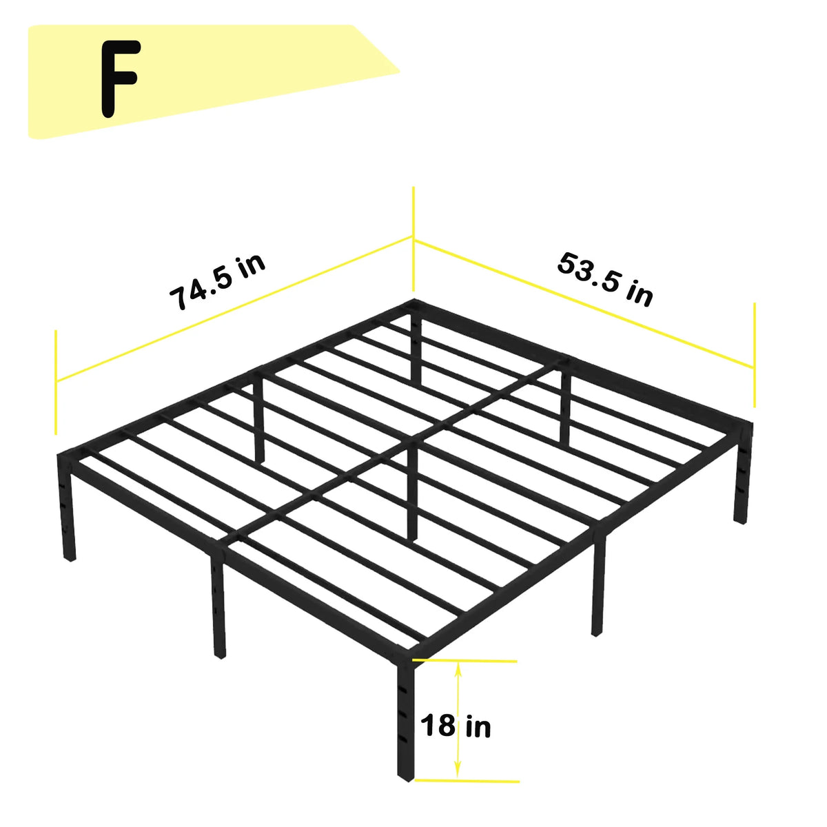 18 inches Full Size Black Metal Platform Bed Frame with Storage Q565530