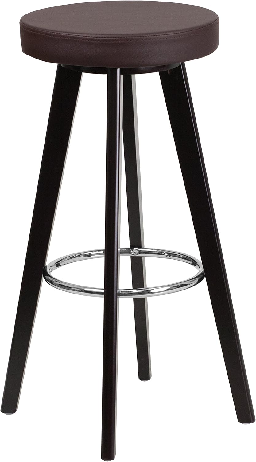 Cappuccino Wood Barstool with Black Vinyl Seat W868