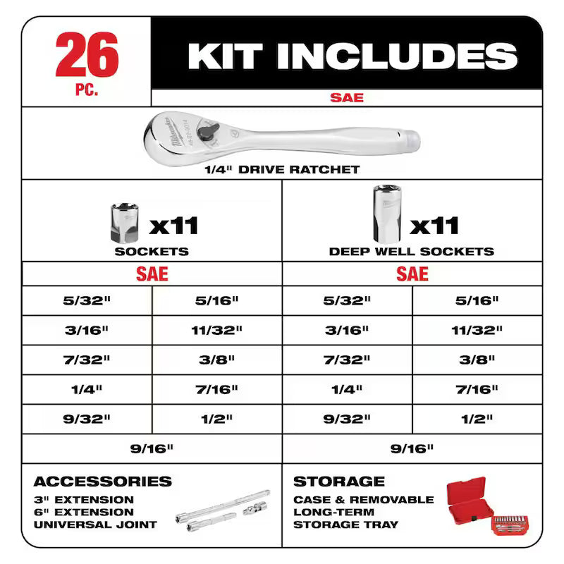 1/4 in. Drive SAE Ratchet and Socket Mechanics Tool Set (26-Piece) E884128